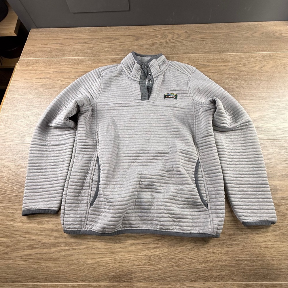 LL Bean Womens Airlight Knit Pullover Gray Quarter Snap Sweatshirt Size M Light - Picture 2 of 11